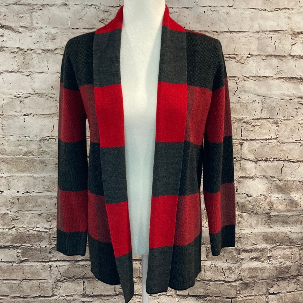 Leo & Nicole Buffalo Plaid Open Front Cardigan